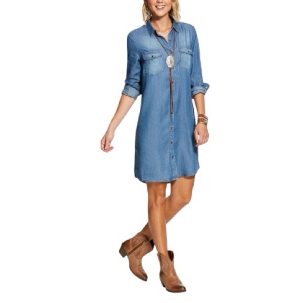 ARIAT WOMEN'S CLASSIC DEMIN BLUE SHIRT LONG SLEEVE DRESS LARGE